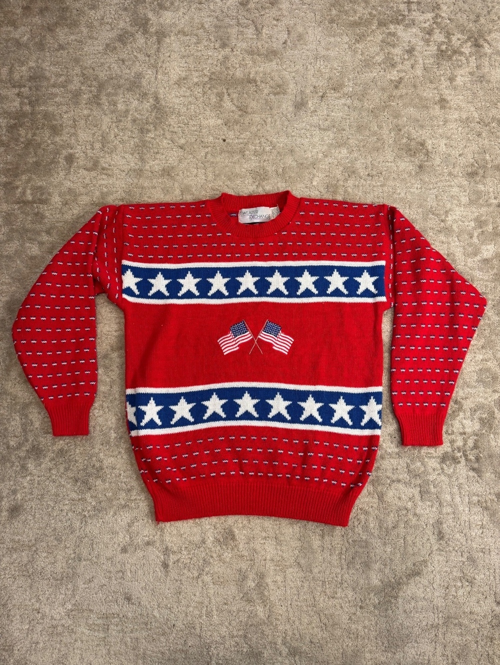 Vintage 90s Sweater Exchange USA Flag Sweater Made in USA Patriotic Stars